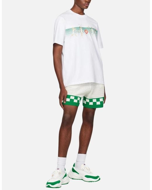 Casablanca White T Shirts Playful Stripes Printed Short Sleeve Crew Neck Tennis Tee for men