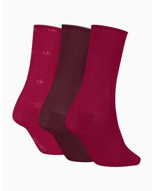 Calvin Klein Red 3-Pack Allover Logo Socks Gift Tin, Berry