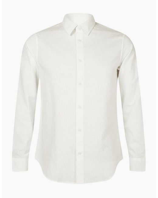 ARMANI EXCHANGE White Seersucker Textured Long Sleeve Shirt for men