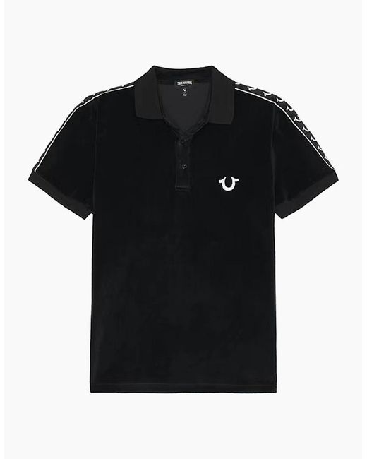 True Religion Blue Polo Shirt Relaxed Fit Ss Damask Velour Pique Polo Shirts for men