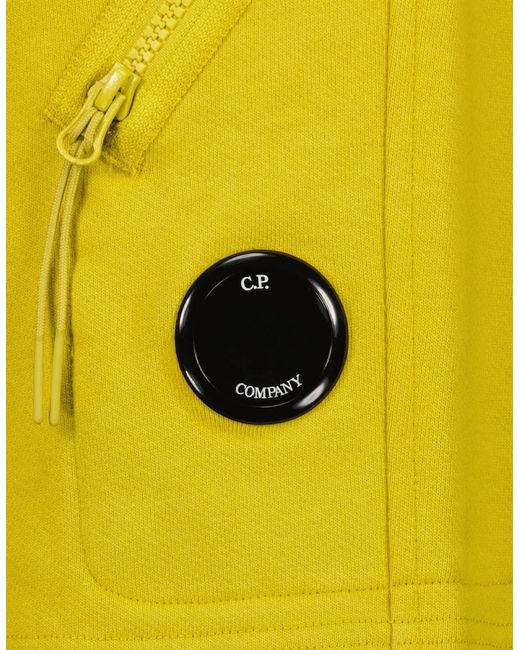 C P Company Yellow Diagonal Fleece Lens Sweat Shorts for men