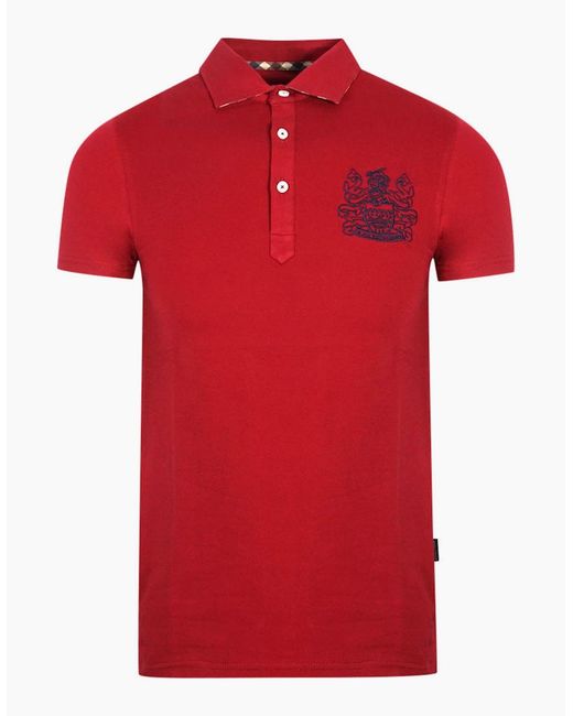 Aquascutum Red Aldis Crest Chest Logo Polo Shirt for men