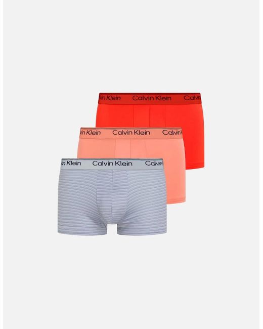 Calvin Klein White 3-Pack Micro Stretch Low-Rise Boxer Trunks, Molten/Coral for men