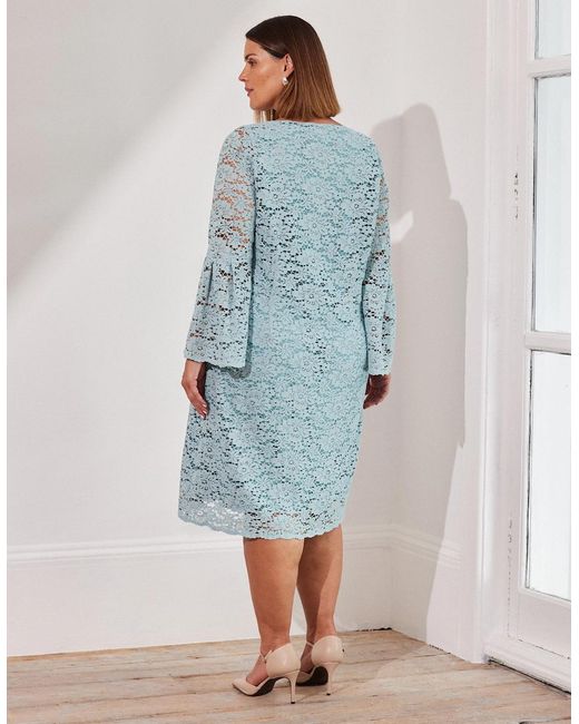 Live Unlimited London Blue Light Lace Dress With Flute Sleeve