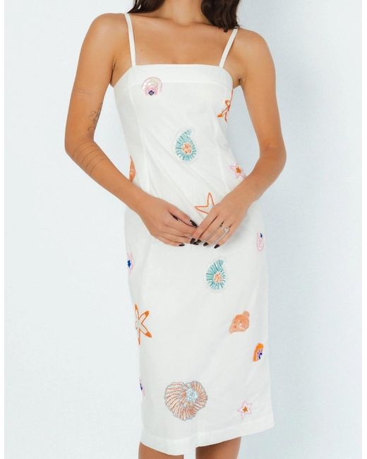 Oceanus White Kiara Crystal Midi Dress