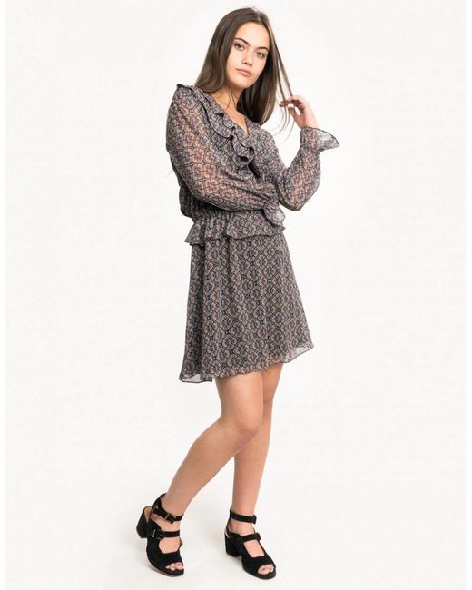 Maison Scotch Gray Long Sleeve Ruffle Detailed Dress
