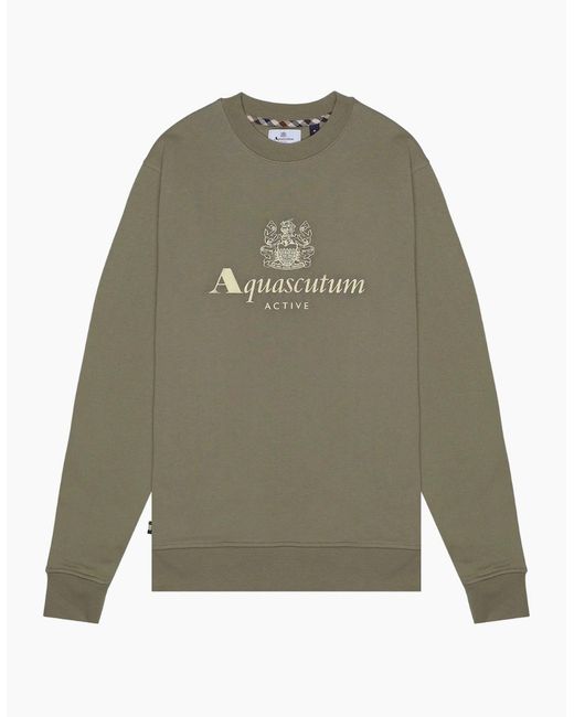 Aquascutum Green Active Big Logo Crewneck Army