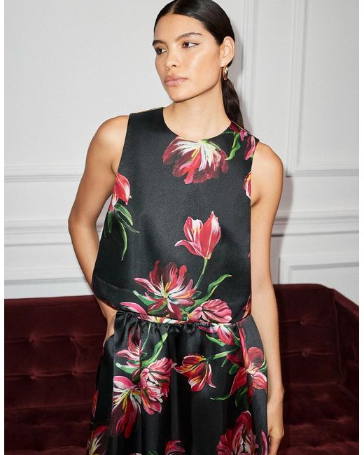 Ro&zo Red Hand Painted Tulip Shell Top
