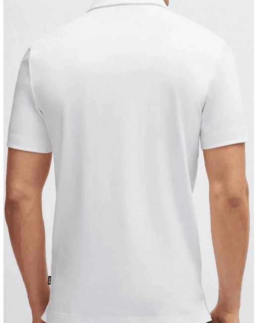 Boss White Palosh Cotton Rubberised Logo Polo Shirt for men