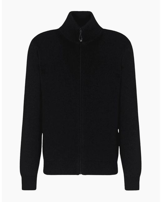 EA7 Black Full Zip Knitted Tracktop for men