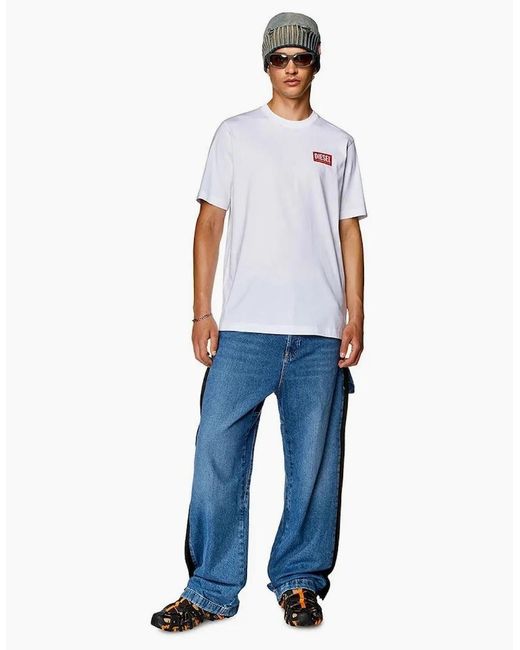 DIESEL White T-Just-Nlabel T Shirts 100% Cotton Short Sleeve Plain Crew Neck Tops for men