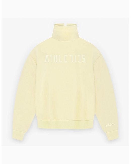 Adidas Yellow Relaxed Fit Embroidered Lettering Funnel Neck Long Sleeve Athletic Top
