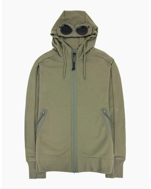 C P Company Green Diagonal Raised Fleece Full Zip Goggle Hoody 665 for men