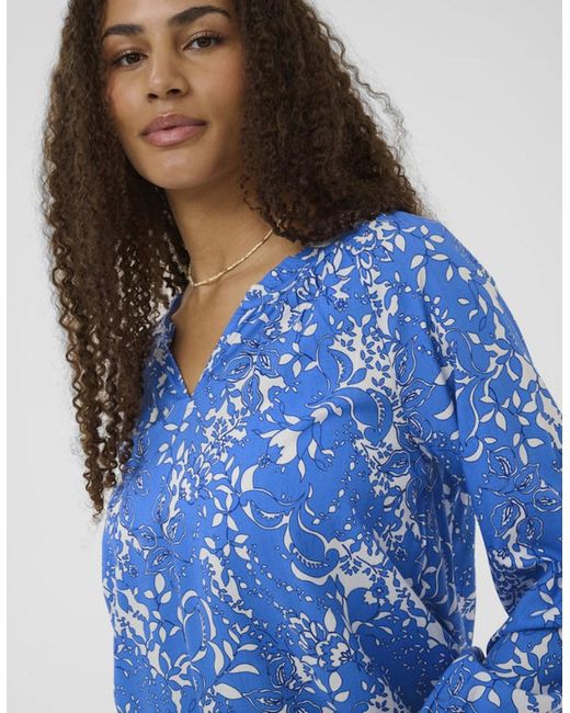 Cream Blue Tiah Boho Blouse