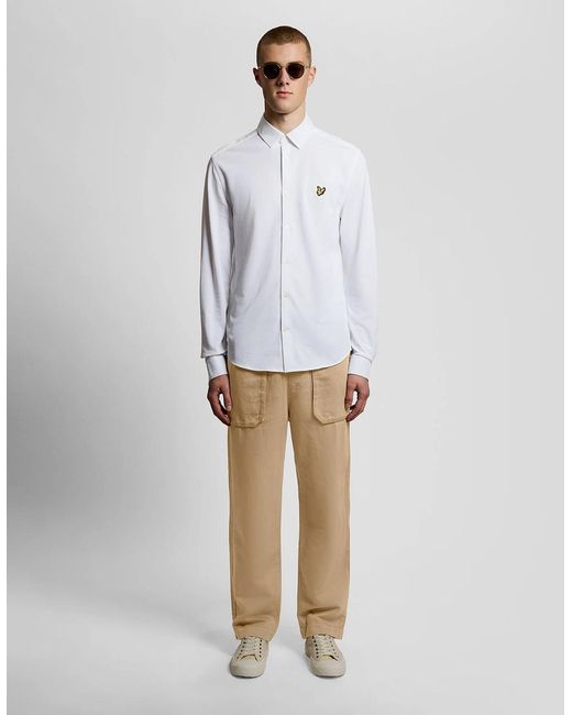 Lyle & Scott White Straight Leg Linen Blend Trousers for men