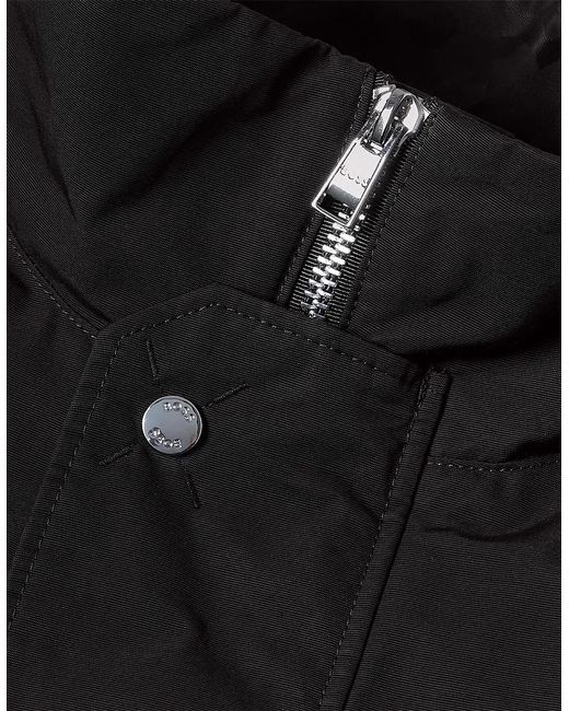 Boss Black Solid Patterned Snap Button Rain Jacket With Flap Pocket for men