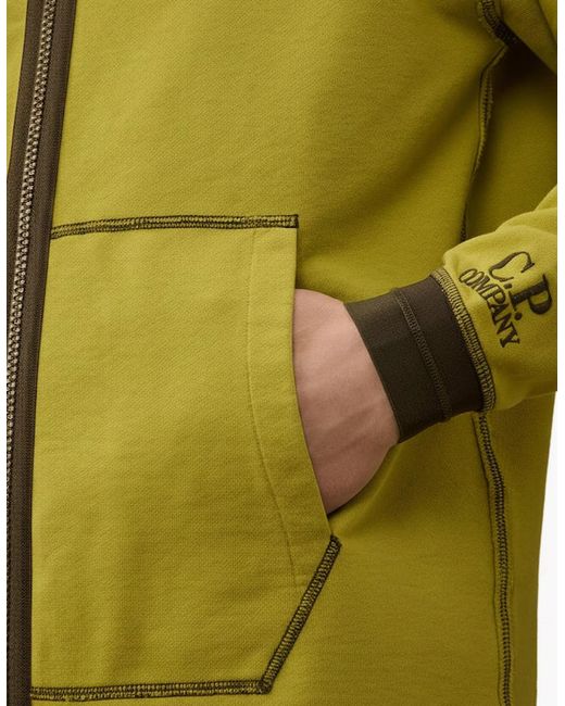 C P Company Green Diagonal Fleece Zip Hoodie for men