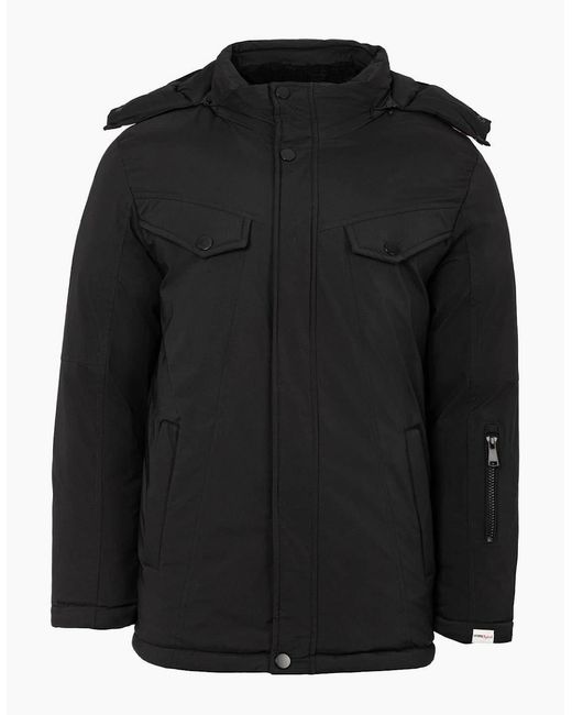 Lee Cooper Black Solid Patterned Hooded Snap Button Ribbed Cuff Puffer Jacket for men
