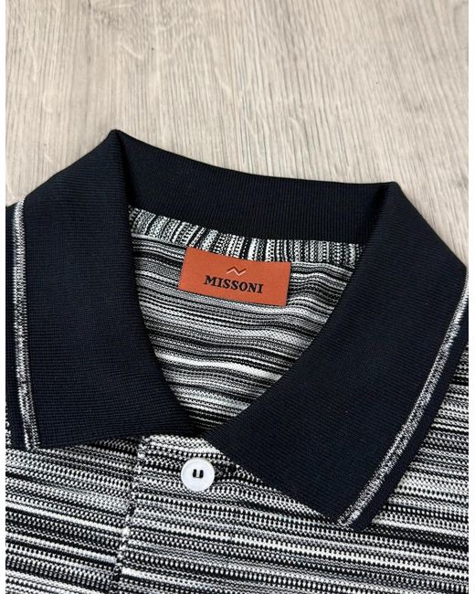 Missoni Gray Striped Contrast Collar Polo Shirt Space Dyed for men