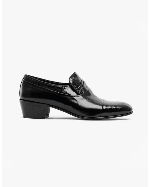 Club Cubano Black Valencia Soft Leather Reptile Cuban Heel Shoes for men