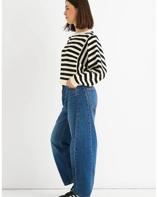 Gini London Blue Recycle Mix Contrast Stripe Loose Fit Knit Jumper
