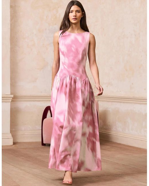 Ro&zo Pink Frankie Watercolour Dropped Waist Dress