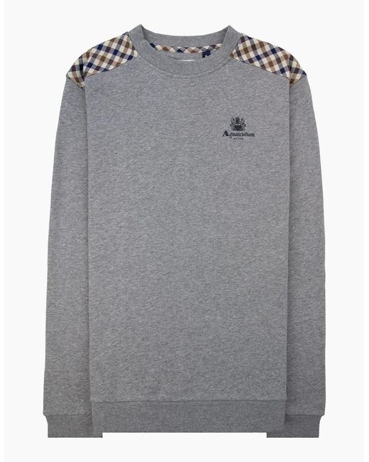 Aquascutum Gray Cc Shoulder Crewneck Fleece Dark Melange 53 for men