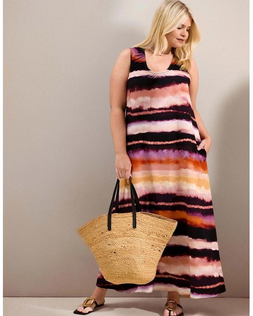 Live Unlimited London Multicolor Abstract Stripe Scoop Neck Maxi Dress