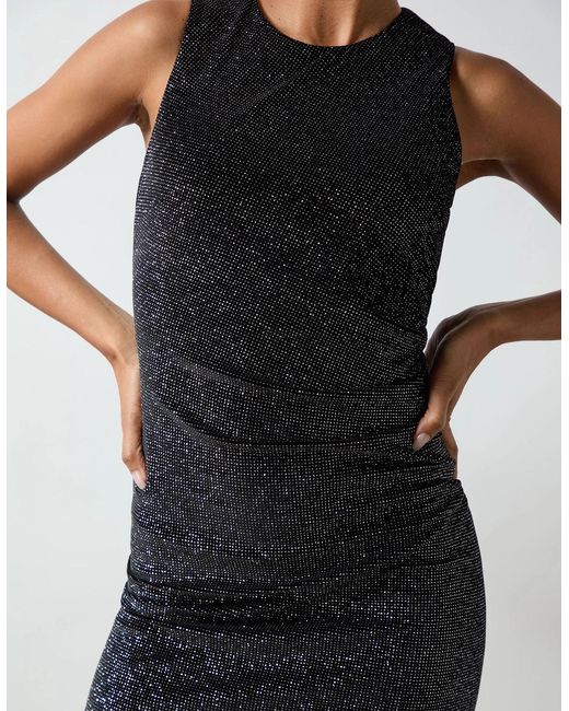 Ro&zo Black Petite Gabriela Sparkle Velvet Column Midi Dress