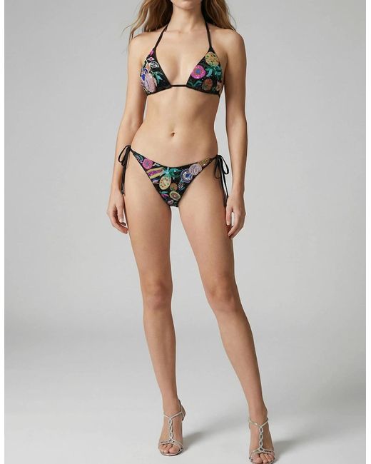 Oceanus Black Fruit Hand Beaded Triangle Bikini Top