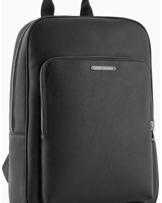 ARMANI EXCHANGE Black Minimal Eco-Leather Backpack for men