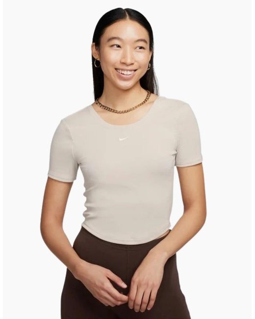 Nike White Tight Scoop-Back Mini-Rib Light Orewood Top