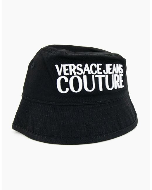 Versace Black Jeans Couture Logo Embroidered Fisherman Hat 899 for men