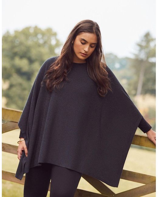 Live Unlimited London Blue Cashmere-Blend Knit Poncho