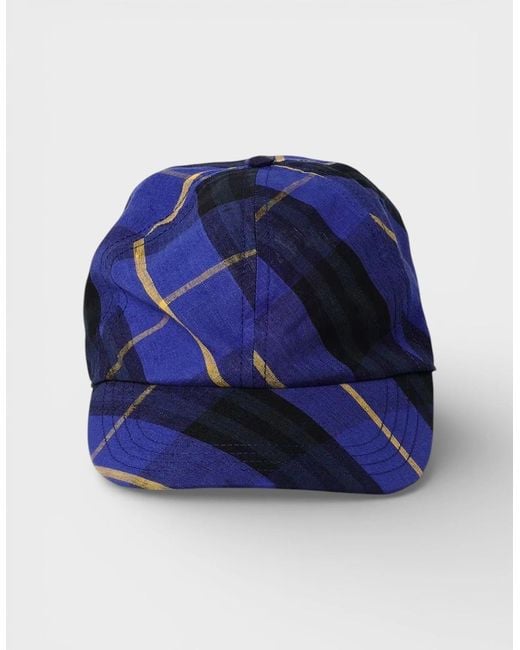 Burberry Blue Linen Check Baseball Cap for men