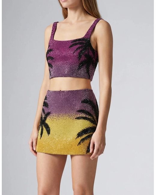 Oceanus Purple Palm Dusk Beaded Mini Skirt