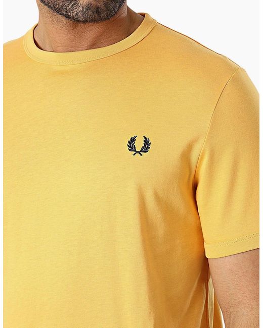 Fred Perry Yellow T Shirt Ringer Crew Neck Short Sleeve Summer Tee for men