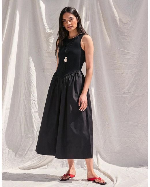 Ro&zo Black Petite Jersey Bodice Midi Waisted Dress