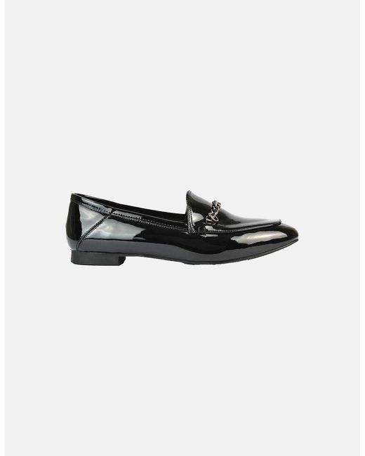 XY London Black Ladies Tessah Patent Chain Detail Flat Loafers