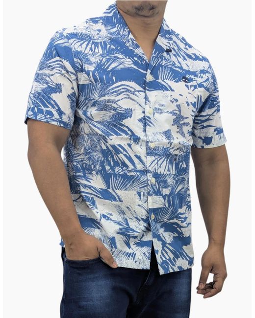 Timberland Blue Hawaiian Shirt Vintage Casual Beach Summer Holiday Floral for men