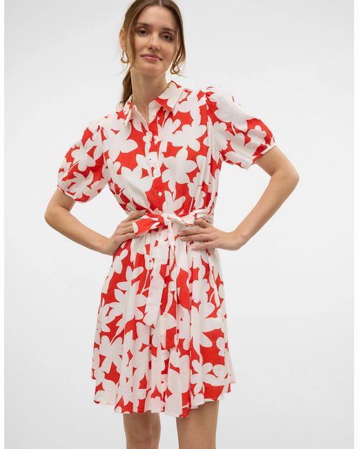 Vero Moda Red Dicthe 2/4 Short Volume Dress Fiery Loa