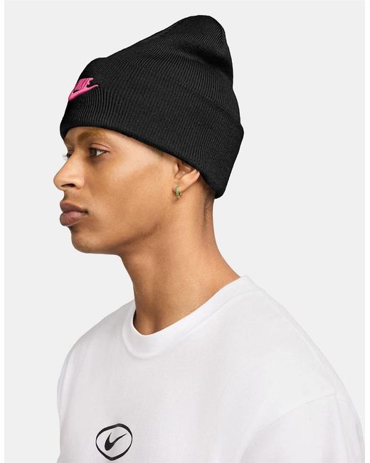 Nike Black Nsw Peak Wordmark Logo Adjustable Cuff Beanie for men
