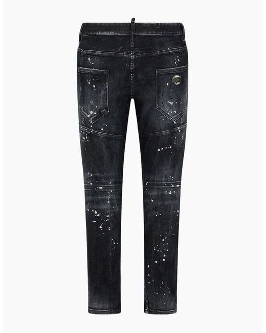 DSquared² Gray Tidy Biker Jean Paint Splash Reinforced Ripped Jeans for men