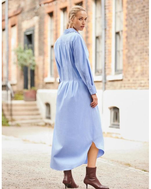 Ro&zo Blue Petite Striped Midi Shirt Dress