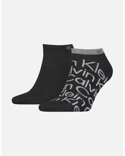 Calvin Klein Black 2 Pack Ankle Signiture Socks for men