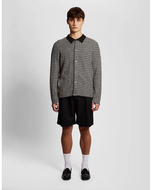 Lyle & Scott Gray Basketweave Knitted Collared Cardigan for men