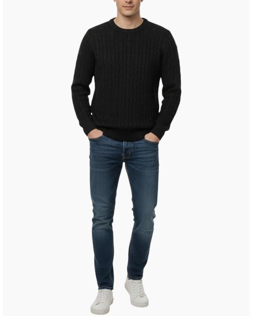 Firetrap Black Cable Knit Sweatshirt Chunky Crew Neck Pullover Cotton Winter Warm Jumper for men