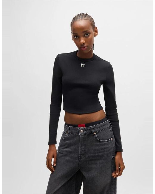 Boss Blue Cropped Crew Neck Slim Fit T-Shirt