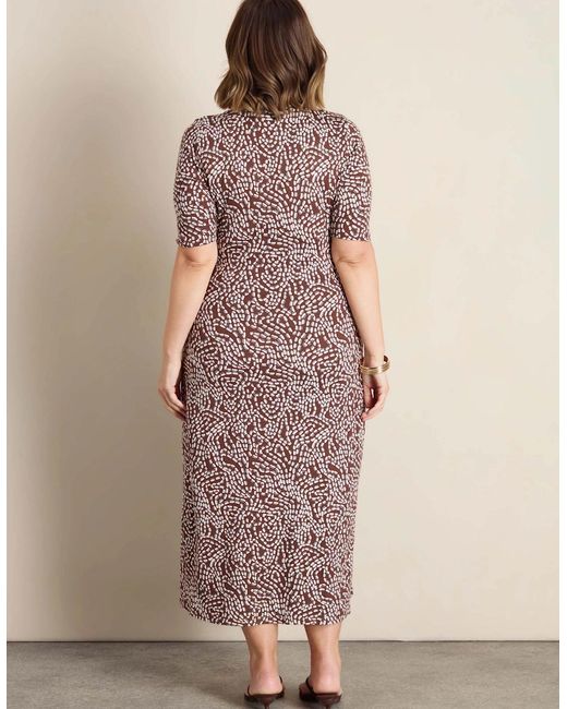 Live Unlimited London Natural Abstract Print Tie Side Jersey Midaxi Dress