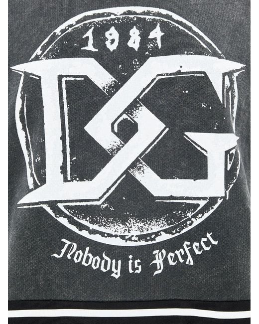 Dolce & Gabbana Gray Felpa Nera Délavé Con Stampa 'Nobody Is Perfect' for men